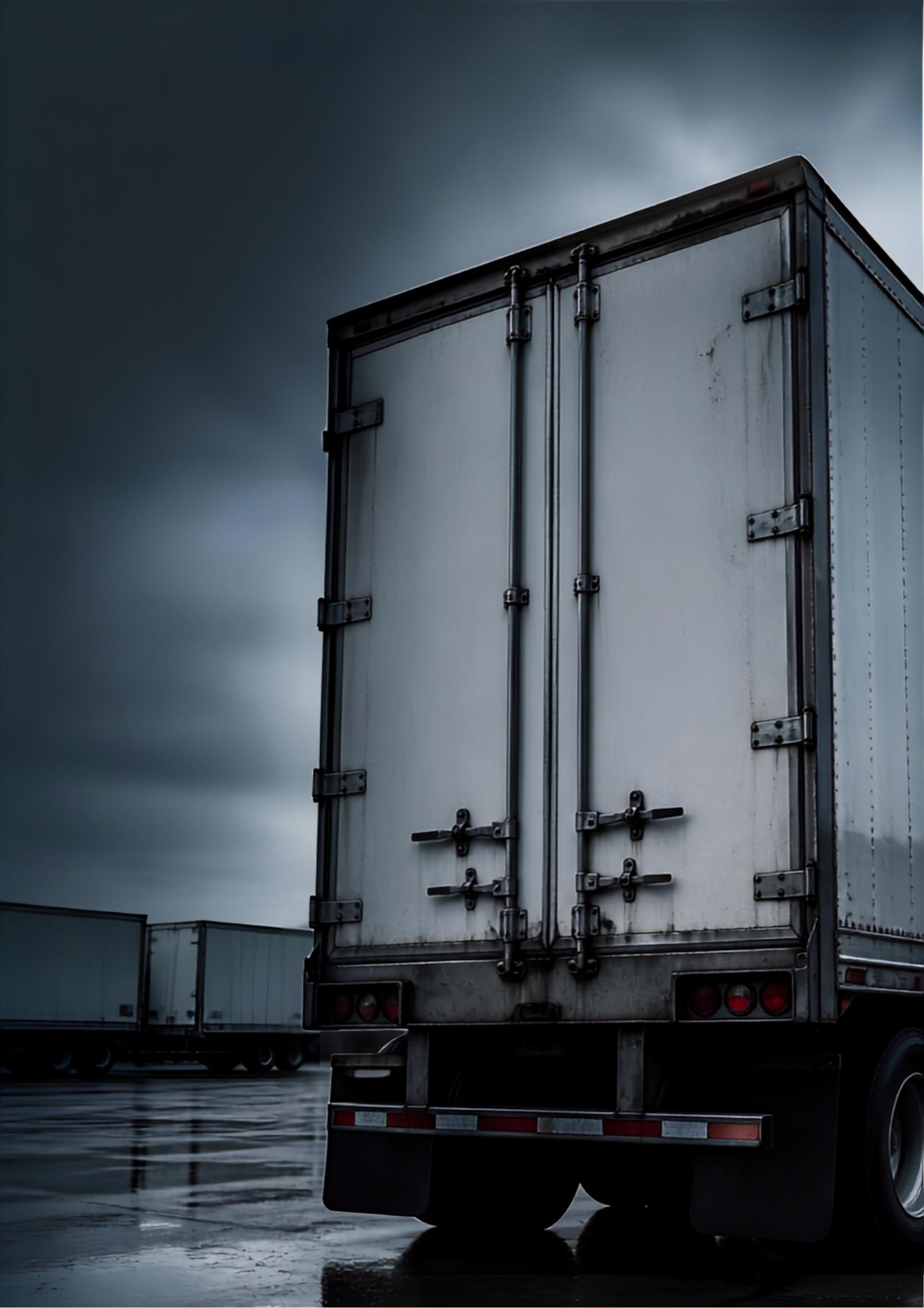Caja de trailer con las puertas cerradas y las barras de cierre aseguradas